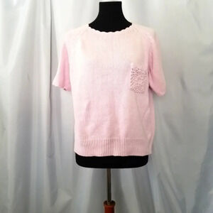 Vintage Pink Crochet Pocket Short Sleeve Sweater‎ Barbiecore